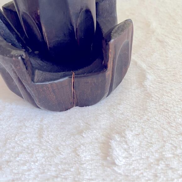 Vintage Hand Carved Wooden Candle Holder Handle Candlestick - Picture 8 of 11